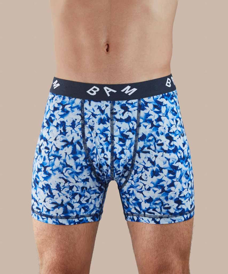 Bam1022 Regular Bamboo Boxers Blue Leaf Print Bam Clothing 2
