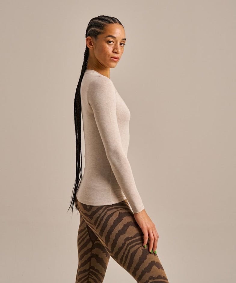 Bam1568 Luxe Long Sleeve Top Camel Marl Bam Clothing 3