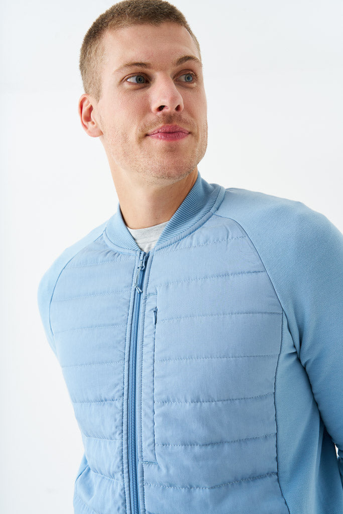 Bam1952 Mens Plym Quilted Bomber Sweat Blue Bamboo Clothing 1