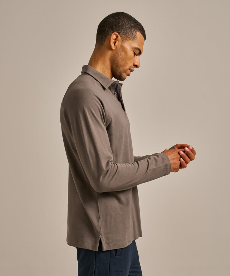 Bam2427 Themis Long Sleeve Pique Polo Green Bamboo Clothing 5