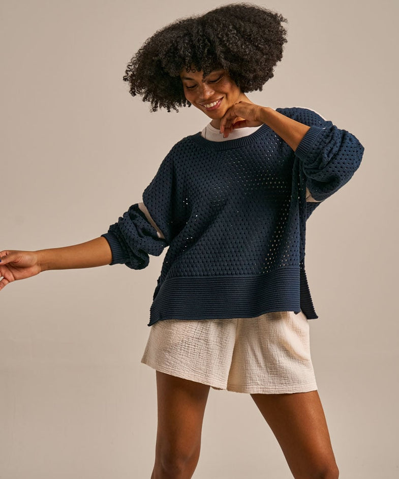 Bam2486 Open Stitch Layer Knit Mariner Navy Bam Clothing 1