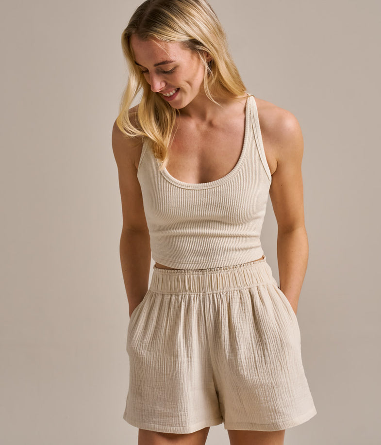 Bam2587 Cotton Gauze Shorts Crema Light Neutral Bam Clothing 1