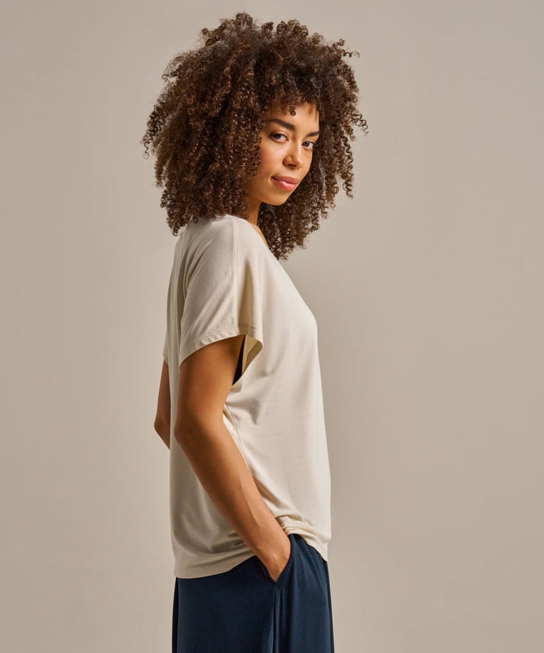 Bam2589 Relaxed V Neck T Shirt Oat Clothing 2