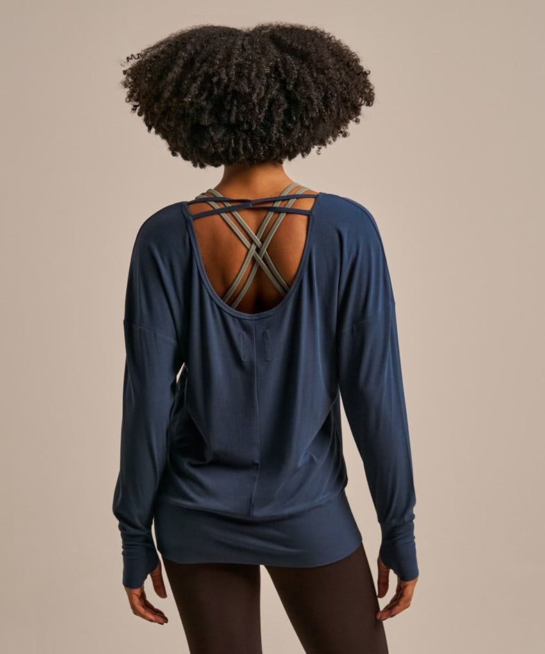 Bam2647 Strap Back Long Sleeve Top Navy Bam Clothing 4