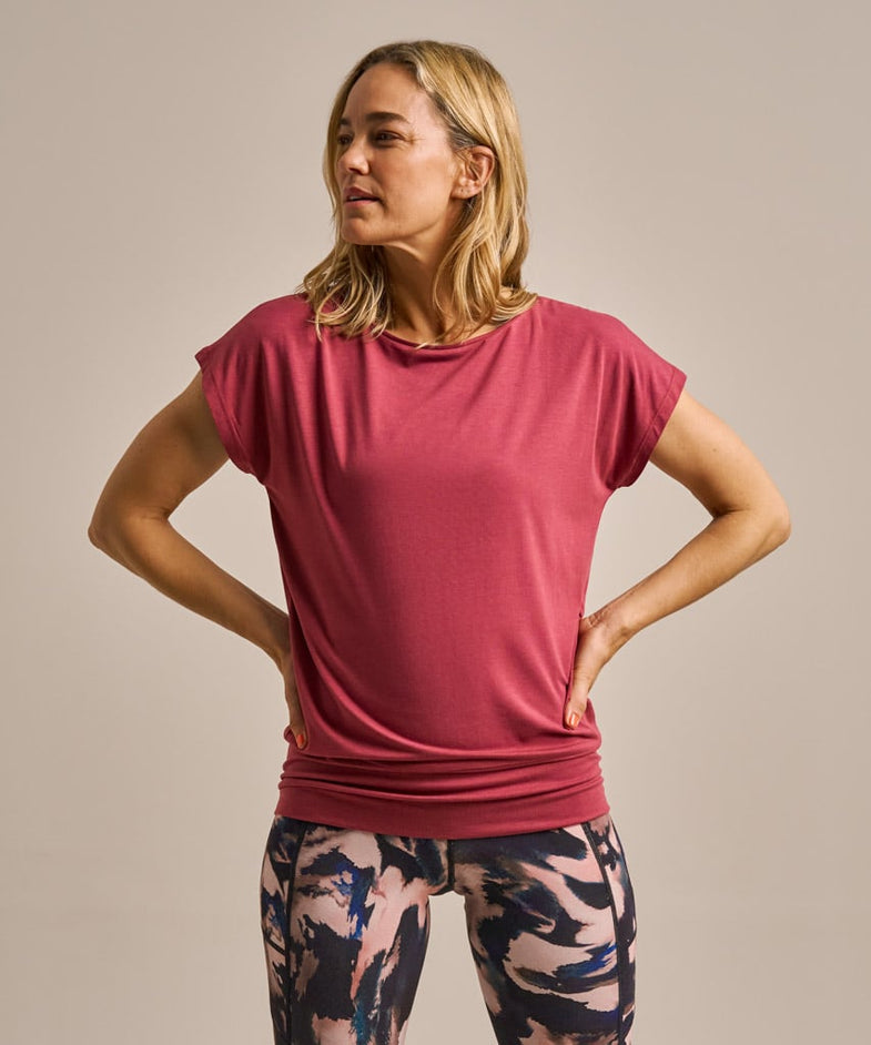 Bam2765 Short Sleeve Flow Top Rose Garnet Clothing 1