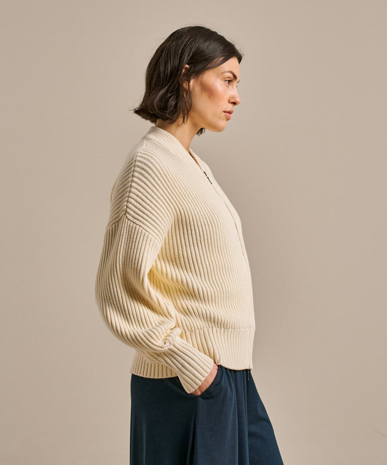 Bam2796 Full Zip Knitted Bomber Oat Milk Bam Clothing 3