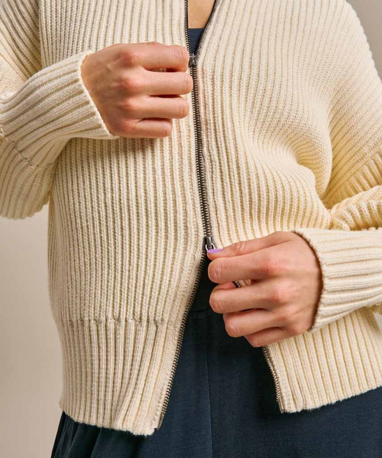 Bam2796 Full Zip Knitted Bomber Oat Milk Bam Clothing 5