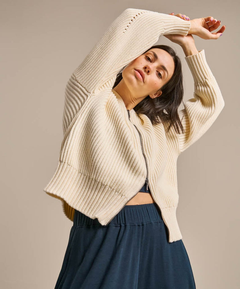 Bam2796 Full Zip Knitted Bomber Oat Milk Bam Clothing 7