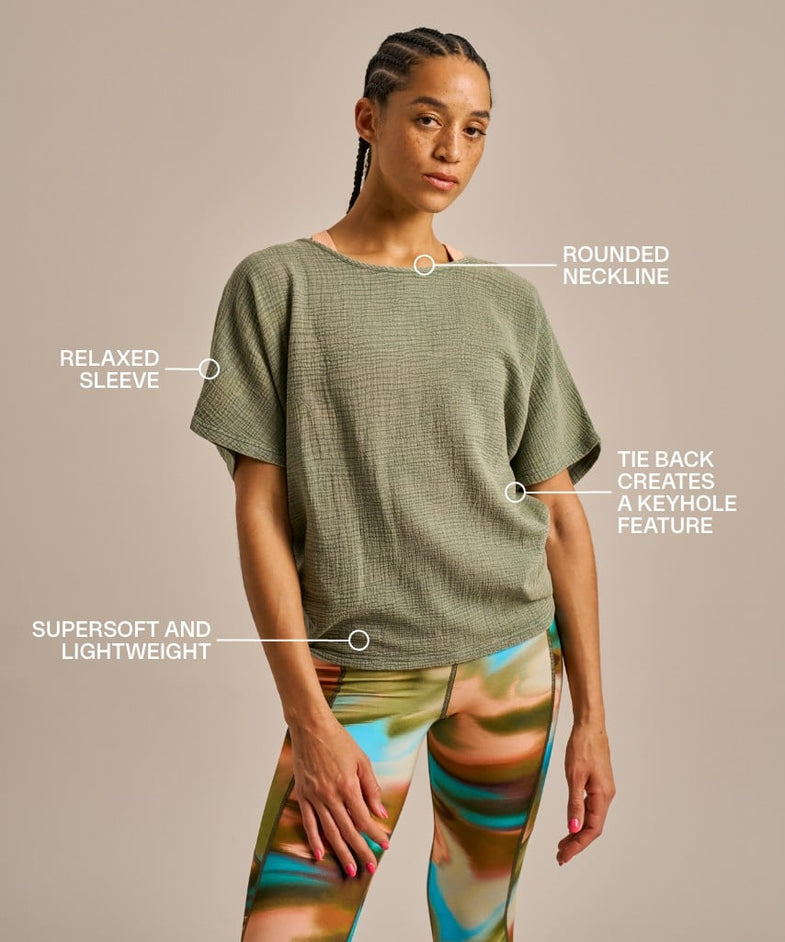Bam2824 Breathable Cotton Gauze Fluidity Top Bamboo Clothing Washed Khaki