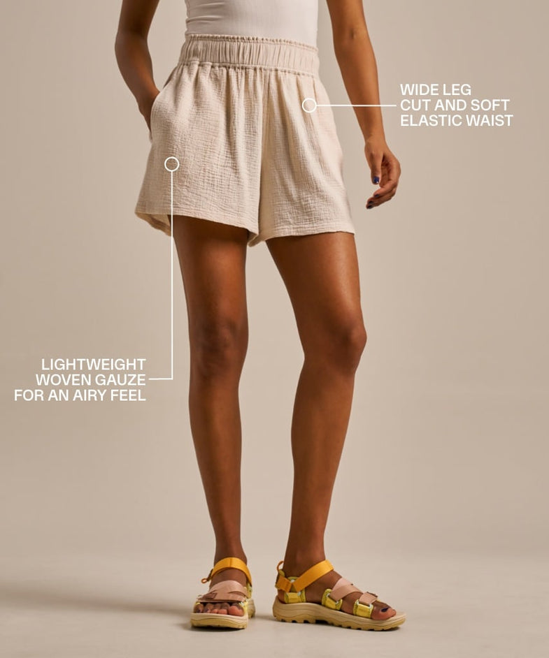 Bam2826 Breathable Cotton Gauze Shorts Bamboo Clothing Oyster