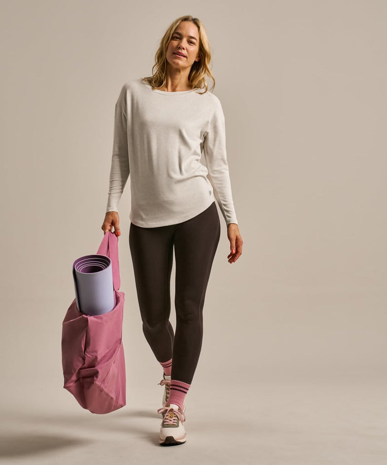 Bam2850 Long Sleeve Yoga Top Oatmeal Marl Clothing 1