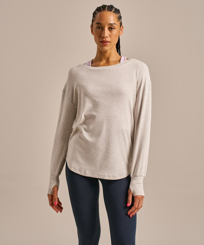 Bam2850 Longline Mindful Top Oatmeal Marl Bam Clothing 2