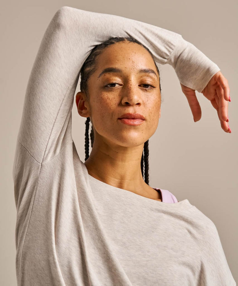 Bam2850 Longline Mindful Top Oatmeal Marl Bam Clothing 6