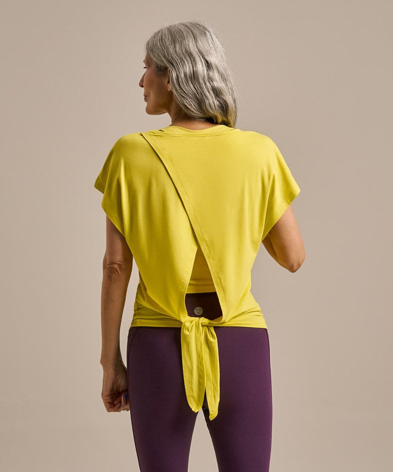 Bam2889 Tie Back Short Sleeve Top Chartreuse Bam Clothing 4