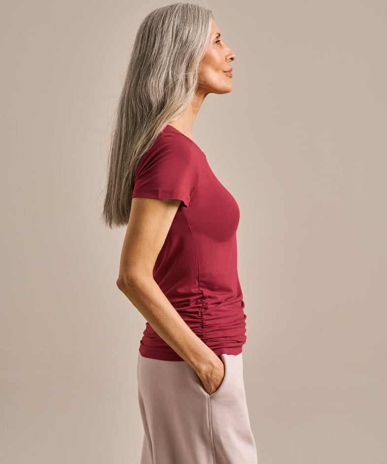 Bam846 Gathered Hem T Shirt Rose Garnet Clothing 3
