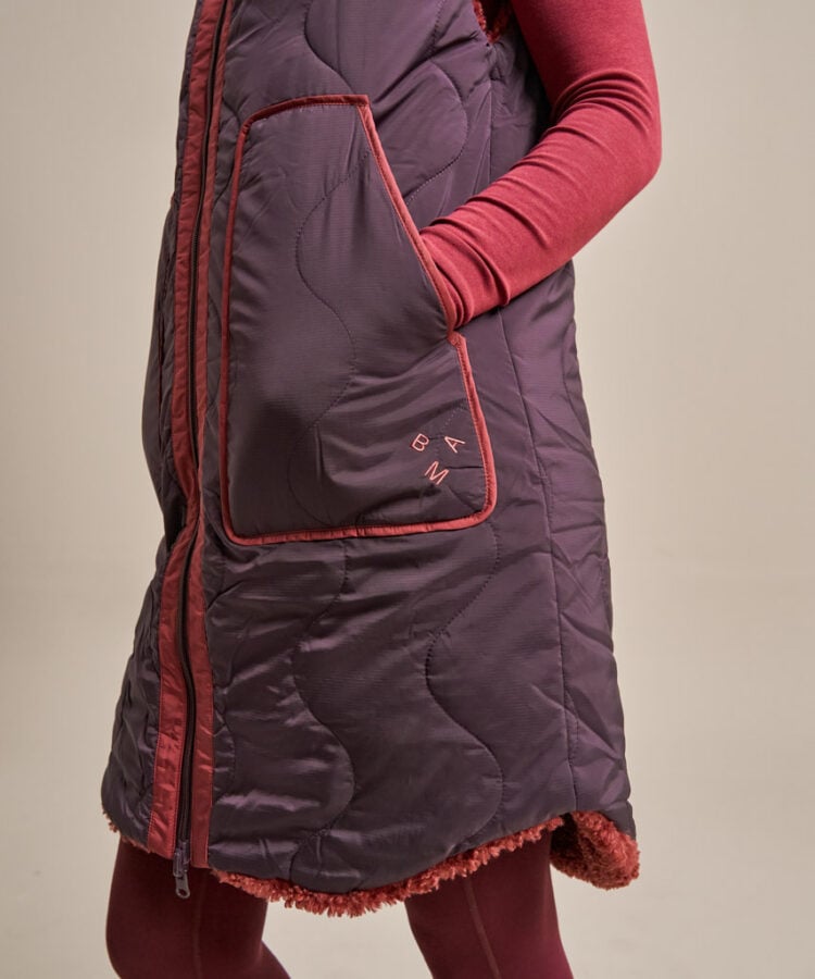 Bam2330 Reversible Longline Gilet Damson Clothing 13