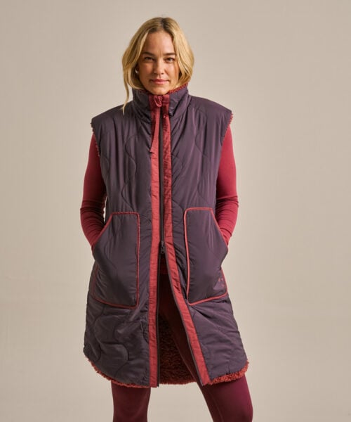 Bam2330 Reversible Longline Gilet Damson Clothing 49