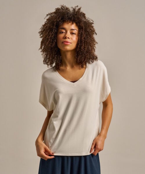 Bam2589 Relaxed V Neck T Shirt Oat Clothing 1