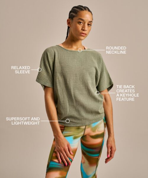 Bam2824 Breathable Cotton Gauze Fluidity Top Bamboo Clothing Washed Khaki