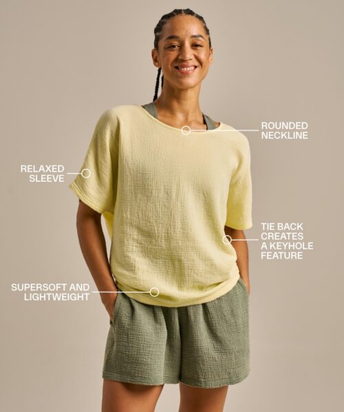 Bam2824 Breathable Cotton Gauze Fluidity Top Bamboo Clothing Washed Yellow