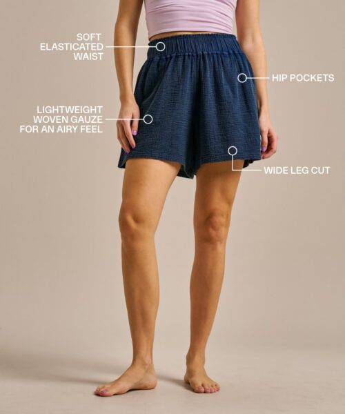 Bam2826 Breathable Cotton Gauze Shorts Bamboo Clothing Navy