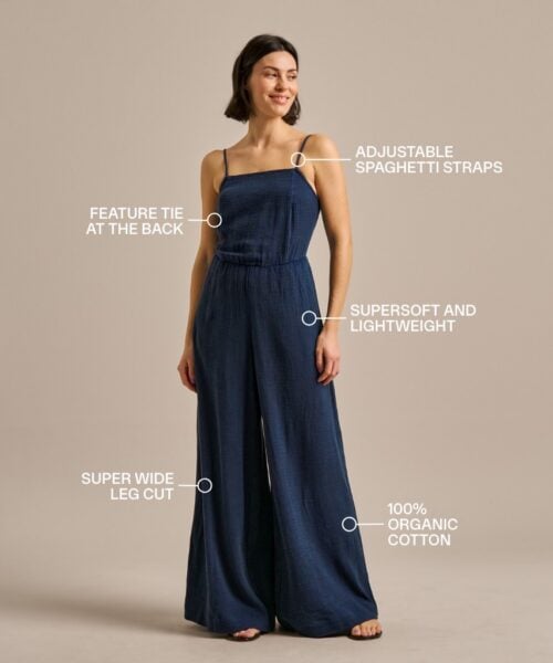 Bam2829 Breathable Cotton Gauze Jumpsuit Bamboo Clothing Navy