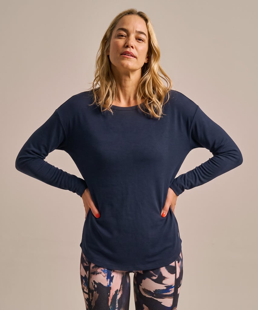 Bam Luxe Long Sleeve Yoga Top In Blue