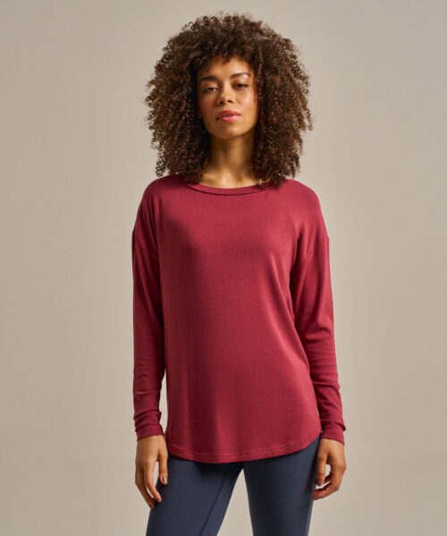 Bam2850 Long Sleeve Yoga Top Rose Garnet Clothing 2