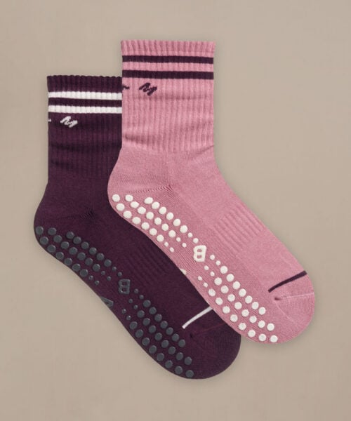 Bam2880 Pilates Grip Crew Socks Damson Lilas Clothing 1