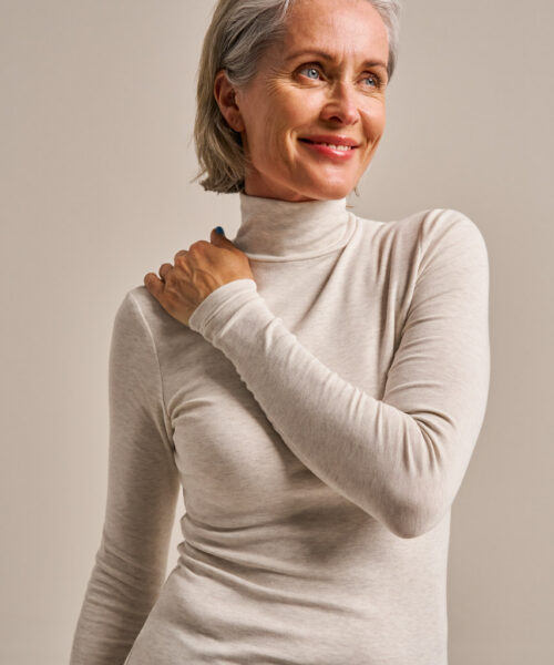 Bam2968 High Neck Top Oatmeal Clothing 5