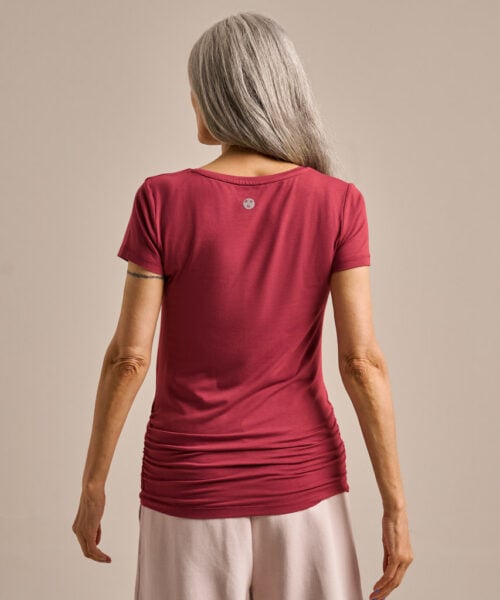 Bam846 Gathered Hem T Shirt Rose Garnet Clothing 4